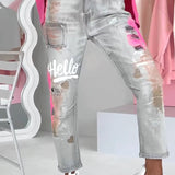 Alina™ Trendy damesjeans met graffiti-print