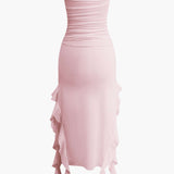 Sofia | Elegante Bandeau-Maxikleed met Volant-Details – Tijdloze Raffinement