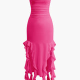 Sofia | Elegante Bandeau-Maxikleed met Volant-Details – Tijdloze Raffinement