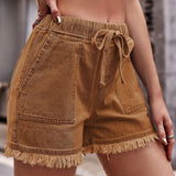 Dames Denim Shorts – Zomers en Comfortabel met Franjes en Elastische Taille