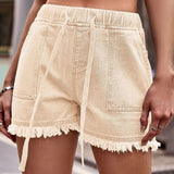 Dames Denim Shorts – Zomers en Comfortabel met Franjes en Elastische Taille