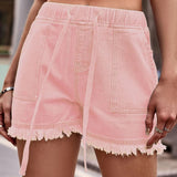 Dames Denim Shorts – Zomers en Comfortabel met Franjes en Elastische Taille