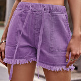 Dames Denim Shorts – Zomers en Comfortabel met Franjes en Elastische Taille