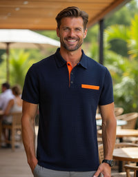 Liam | Wafelstructuur Poloshirt met opvallende contrastkleur