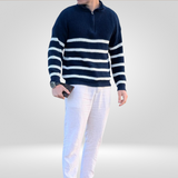 Heren Gestreepte Halve Rits Trui – Tijdloze Stijl en Elegant Comfort