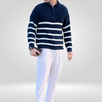 Heren Gestreepte Halve Rits Trui – Tijdloze Stijl en Elegant Comfort