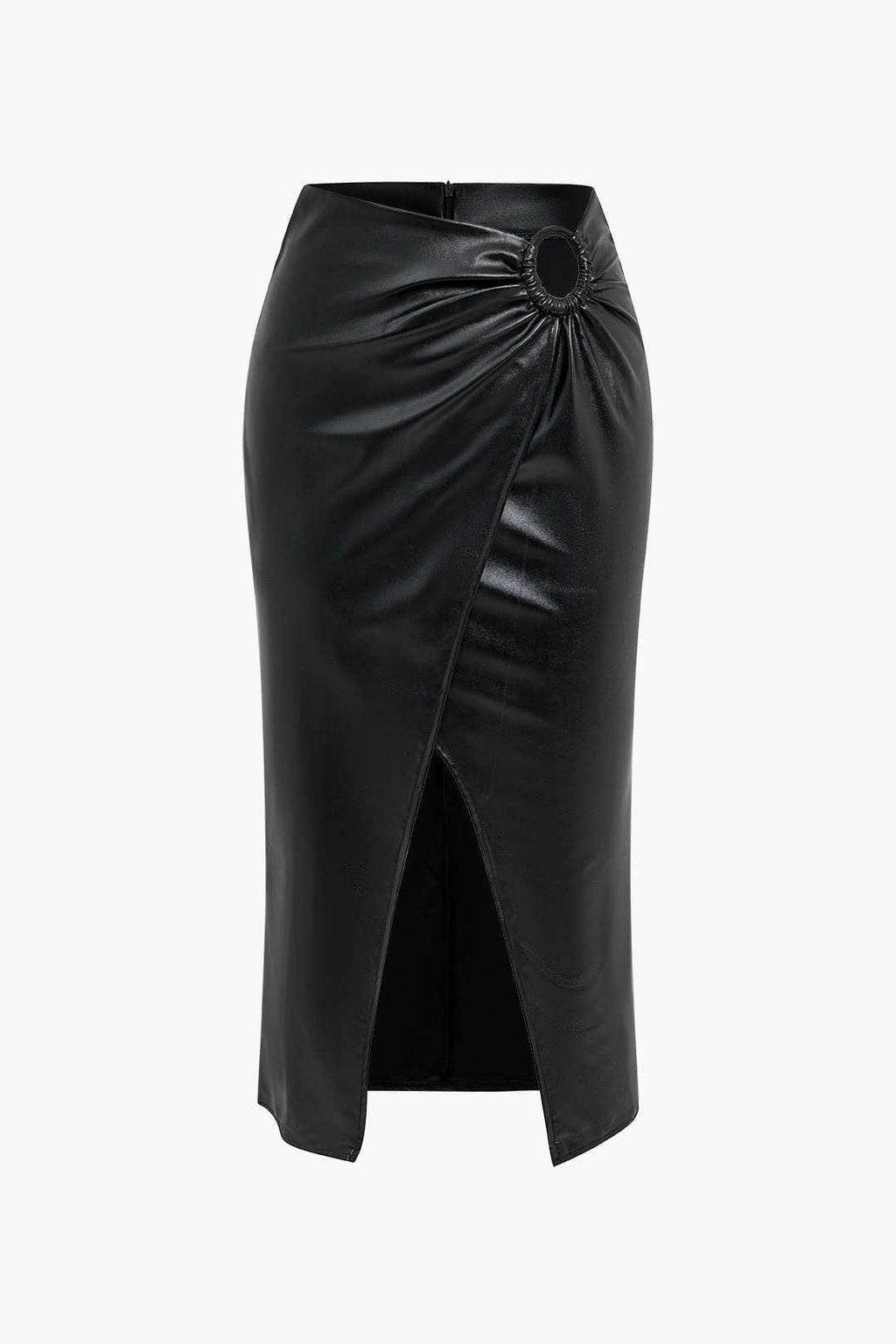 Ermelinda | Figuroverhevend Kunstleder-Midirok met Wickeloptiek, Decoratieve Gesp en Hoge Split