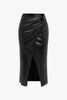 Ermelinda | Figuroverhevend Kunstleder-Midirok met Wickeloptiek, Decoratieve Gesp en Hoge Split