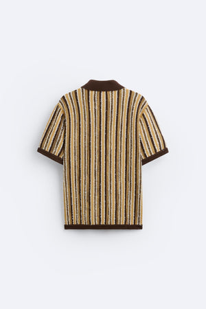 Retro Gebreide Poloshirt met Strepenpatroon