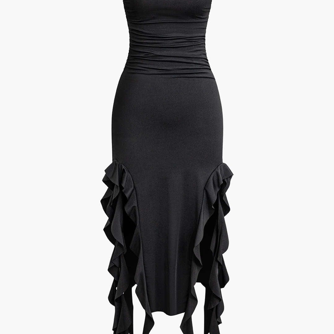 Sofia | Elegante Bandeau-Maxikleed met Volant-Details – Tijdloze Raffinement