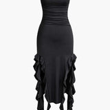 Sofia | Elegante Bandeau-Maxikleed met Volant-Details – Tijdloze Raffinement