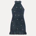 Lola | Gebreide Minidress met Parels en Rimpelrand