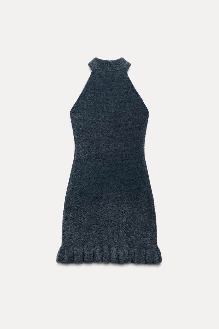 Lola | Gebreide Minidress met Parels en Rimpelrand