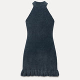 Lola | Gebreide Minidress met Parels en Rimpelrand