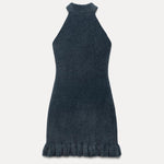 Lola | Gebreide Minidress met Parels en Rimpelrand