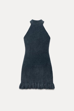 Lola | Gebreide Minidress met Parels en Rimpelrand