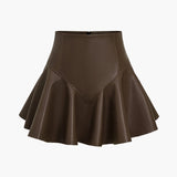 Marigold | Speelse kunstleren skaterrok met hoge taille en uitlopende zoom