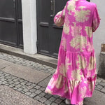 Maxi-jurk met print, volantmouwen & staande kraag – Stijlvol & Luchtig
