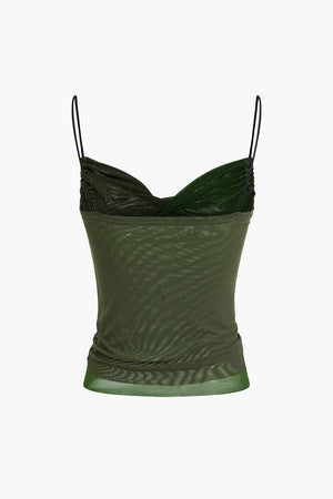 Janet | Spaghetti-bandjes Bodycon Mesh-Camisole met Drapering