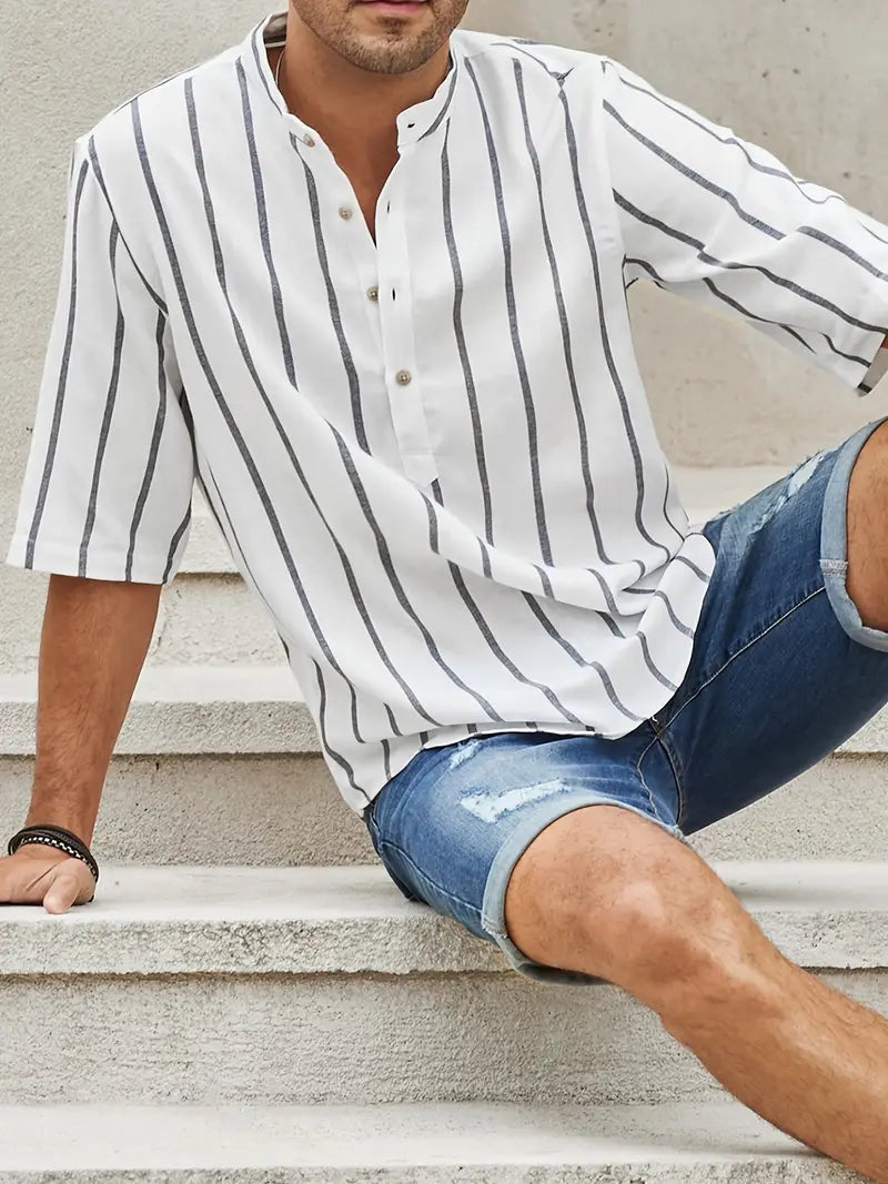Samuel | Korte mouwen Henley zomerhemd met streepmotief