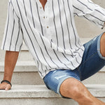 Samuel | Korte mouwen Henley zomerhemd met streepmotief