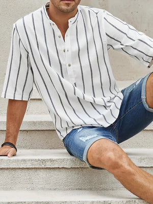 Samuel | Korte mouwen Henley zomerhemd met streepmotief