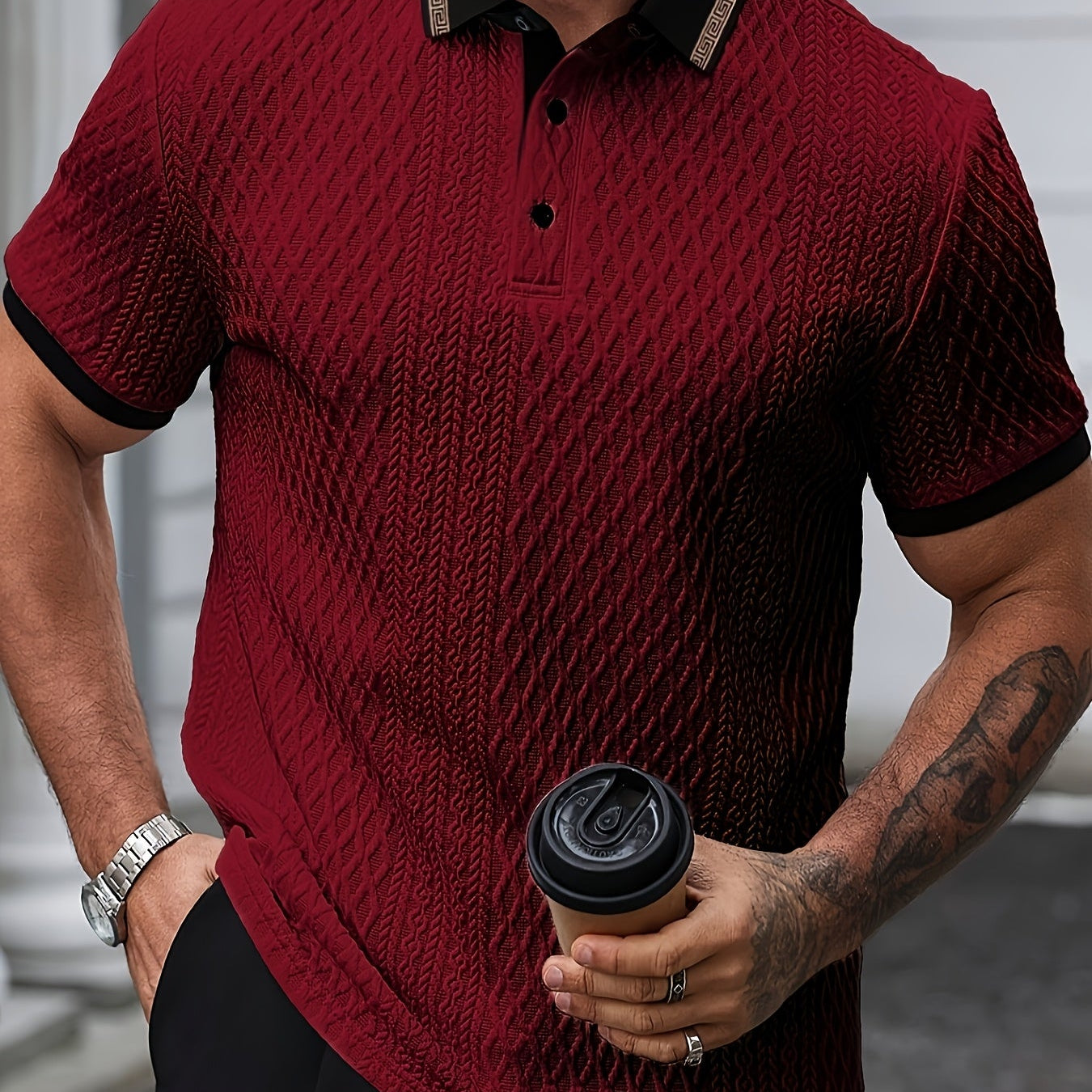 Heren Polo Structuur Korte Mouw Modern Fit