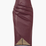 Edwina | Figurbetonende Kunstlederen Midirok met Asymmetrische Wickeloptiek