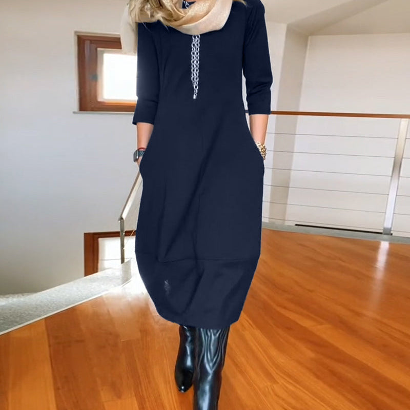 Claudia™ Elegante Midi-Jurk met Lange Mouwen