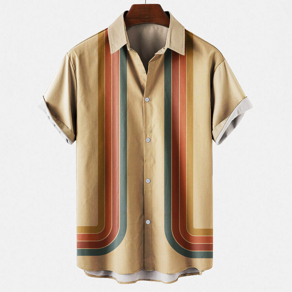 Sebastian | Grafische Strepen Korte Mouwen Overhemd met Retro Vibes
