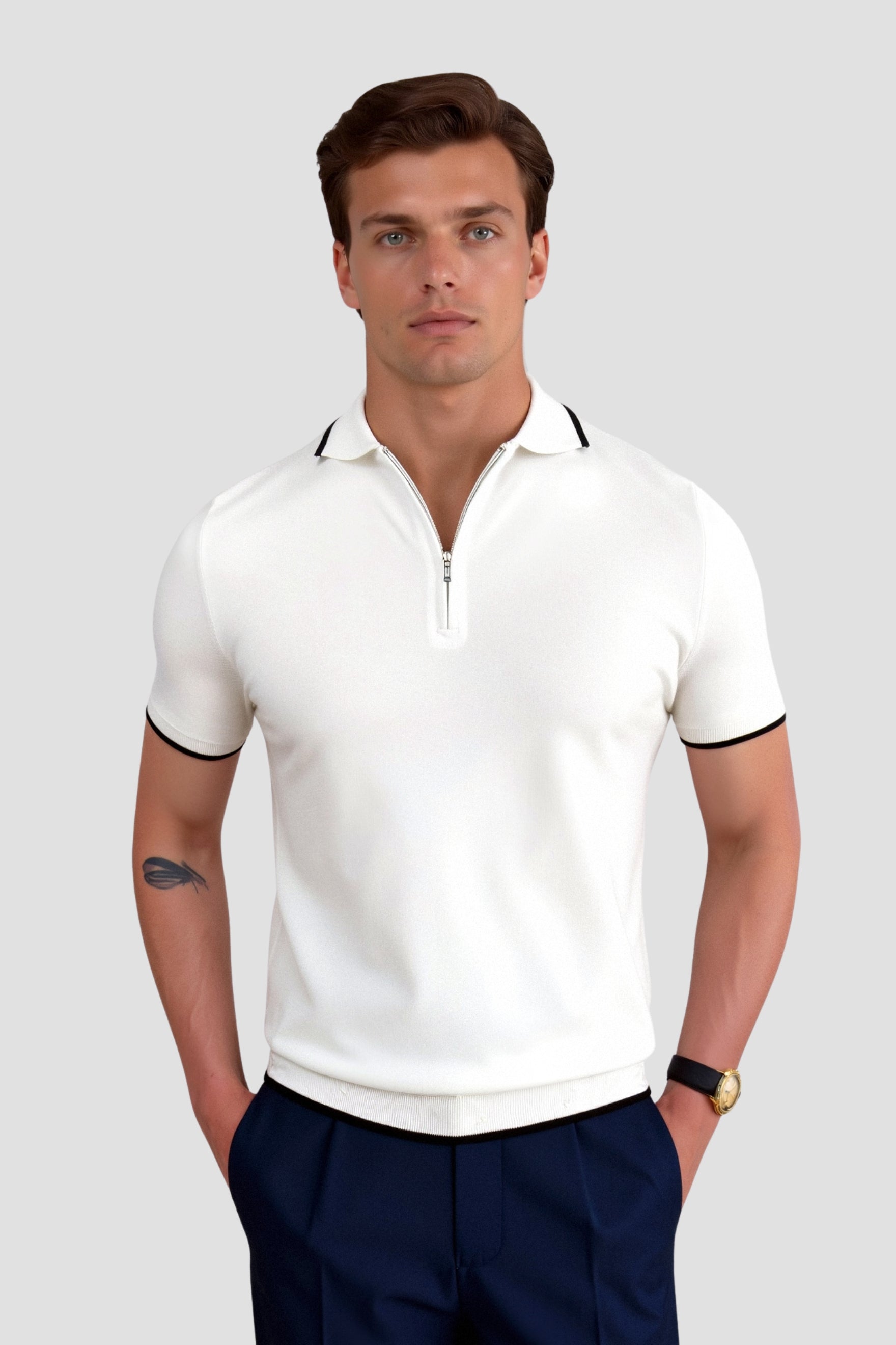 Klassiek Poloshirt met Rits en Contrastdetails
