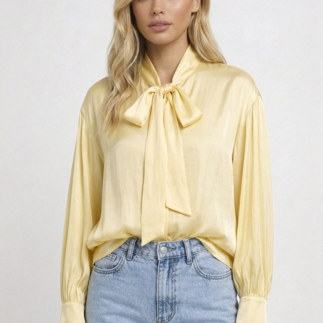 Elegante damesblouse met strik en lange mouwen en stijlvol
