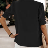 Lotte™ Elegante V-hals Blouse met Korte Mouwen