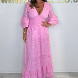 Boho Maxijurk met Rimpelmouwen en Borduursel