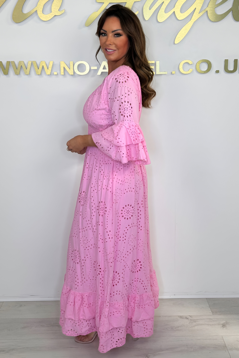 Boho Maxi-jurk met Ruches en Borduursel