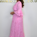 Boho Maxi-jurk met Ruches en Borduursel