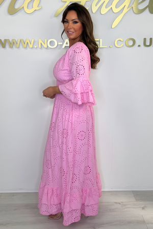Boho Maxi-jurk met Ruches en Borduursel