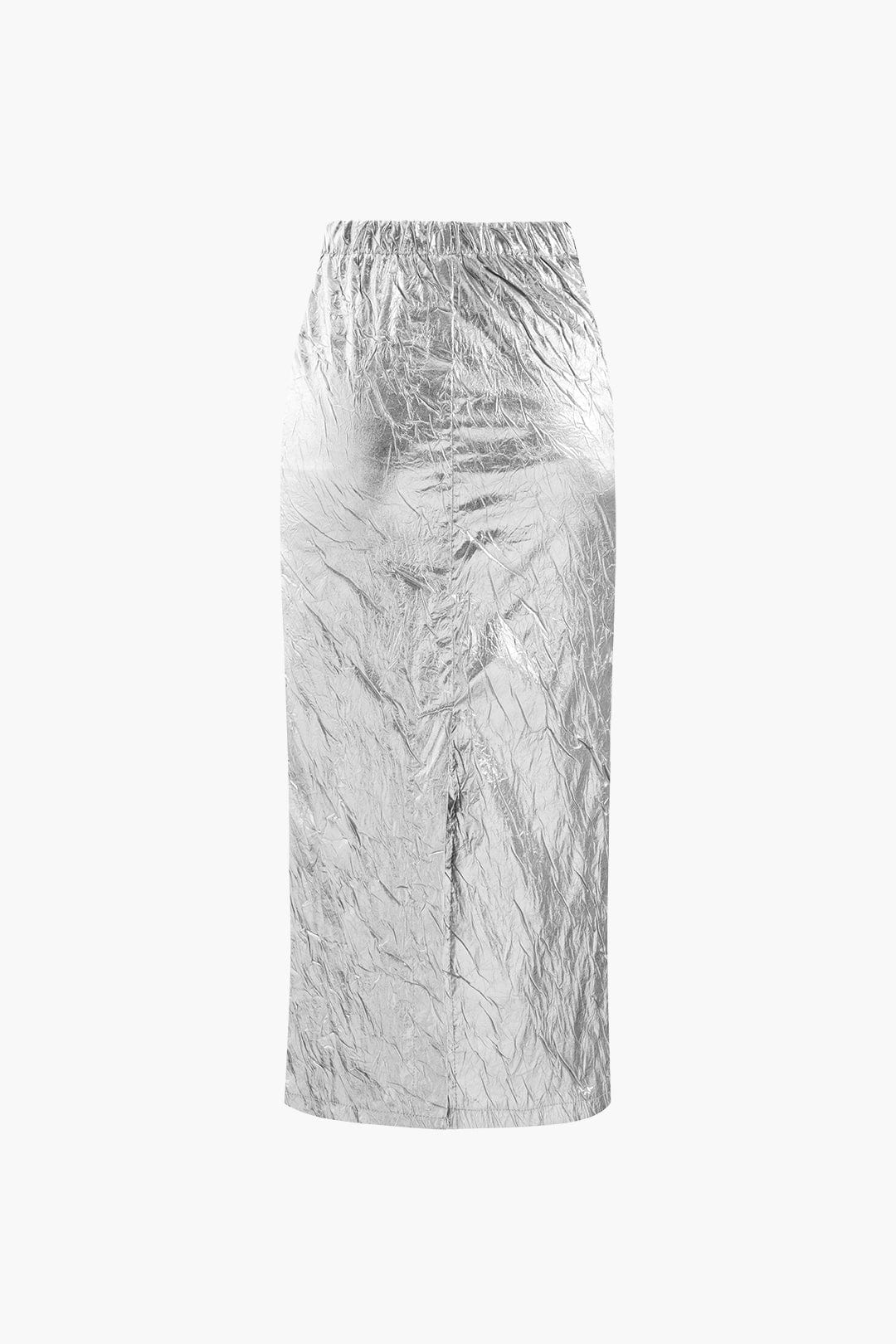 Elfriede | Glanzende Metallic-Midirok met Crinkle-effect en elastische tailleband