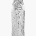 Elfriede | Glanzende Metallic-Midirok met Crinkle-effect en elastische tailleband