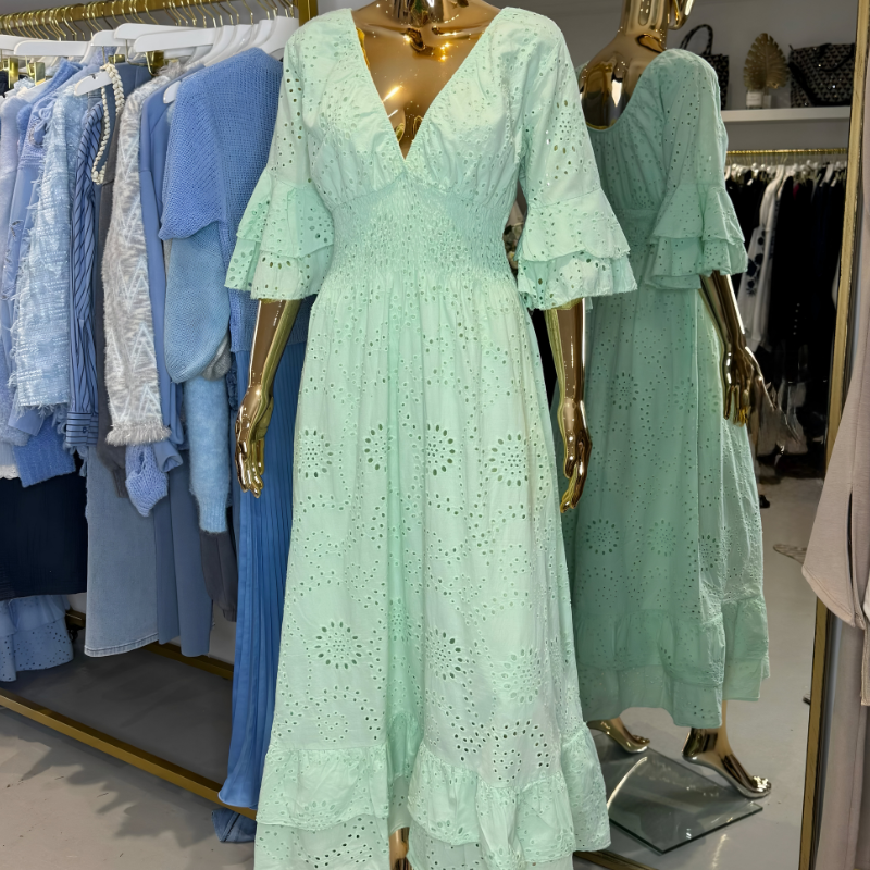 Boho Maxi-jurk met Ruches en Borduursel