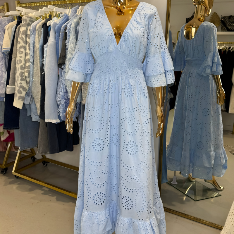 Boho Maxi-jurk met Ruches en Borduursel