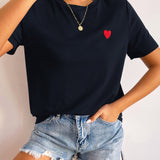 Basis Dames T-Shirt met Hartdetail – Minimalistisch, Casual & Combinatie Sterk