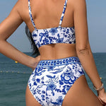 Hoge Taille Bikini met Bloemenpatroon & V-Hals