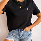 Basis Dames T-Shirt met Hartdetail – Minimalistisch, Casual & Combinatie Sterk