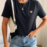 Basis Dames T-Shirt met Hartdetail – Minimalistisch, Casual & Combinatie Sterk