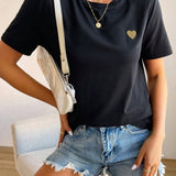 Basis Dames T-Shirt met Hartdetail – Minimalistisch, Casual & Combinatie Sterk