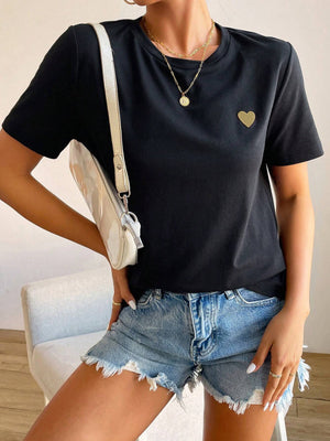 Basis Dames T-Shirt met Hartdetail – Minimalistisch, Casual & Combinatie Sterk
