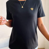 Basis Dames T-Shirt met Hartdetail – Minimalistisch, Casual & Combinatie Sterk