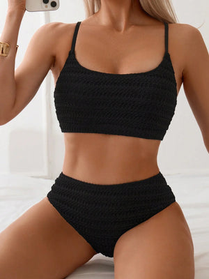 Swim Basics Dames Bikini Set, effen en textuur, perfect voor het strand in de zomer