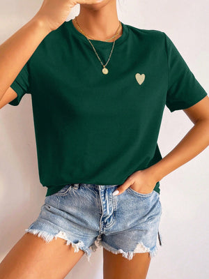 Basis Dames T-Shirt met Hartdetail – Minimalistisch, Casual & Combinatie Sterk